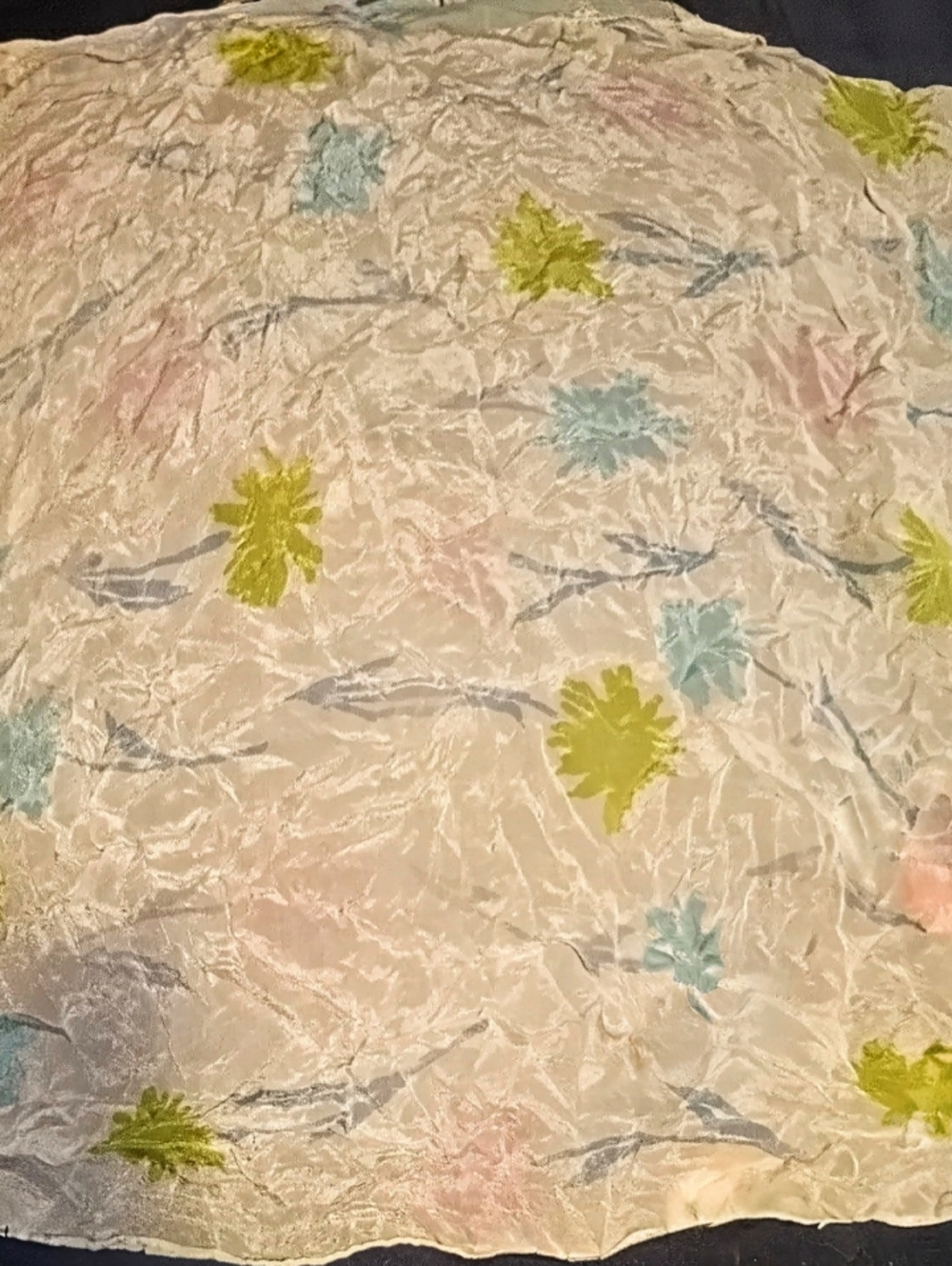 Vintage 100% Silk Square Scarf - Pastel Watercolor Floral - Hand Rolled Edges